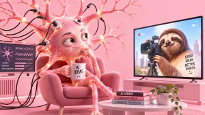 Elektródákkal bekötött agysejt tévét néz, a képernyőn egy lajhár videózik